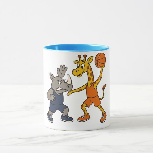 Mug Cartoon giraffe & rhino playing basketball (Centre)