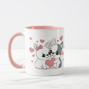 Mug Cartoon mignon Bulldog Les amoureux des coeurs Sai