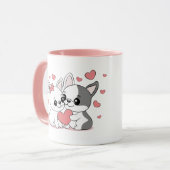 Mug Cartoon mignon Bulldog Les amoureux des coeurs Sai (Devant gauche)