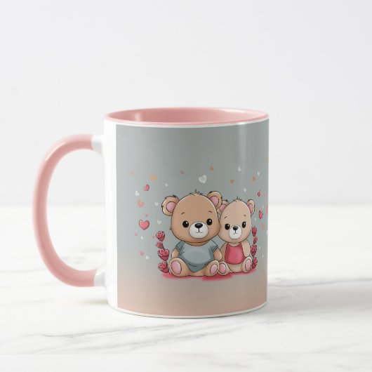 Mug Cartoon mignon Teddy Lovers Coeurs Saint Valentin (Gauche)