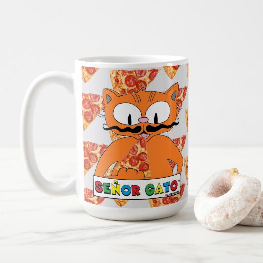 Mug Cartoon Mustache Chat Señor Gato Pizza Amateurs Gr (Avec donut)