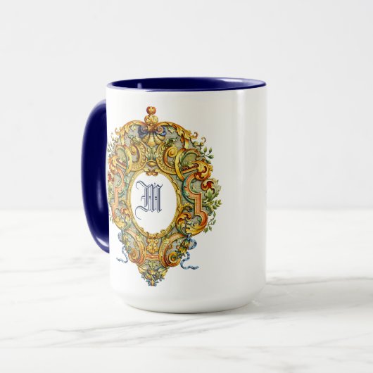Mug Cartouche ovale baroque rococo rétro Monogramme 17 (Devant gauche)