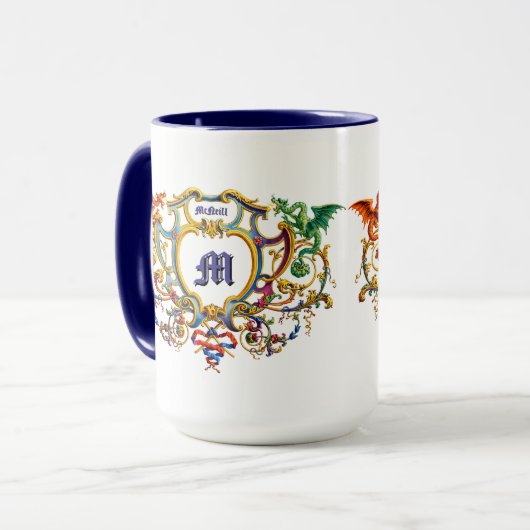 Mug Cartouche Rococo Dragons Nom et Monogramme (Devant gauche)