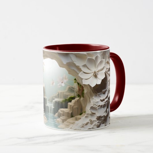 Mug Cascade & Fleurs blanches Céramique ☕ café (Devant droit)