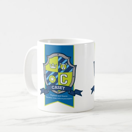Mug Casey chevalier bouclier vert bleu nom d'ours (Devant gauche)