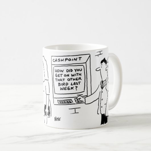Mug Cashpoint ATM montre un message enjoué demandant u (Devant droit)
