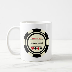 Mug Casino Poker Chip Noir Crème Rouge avec nom