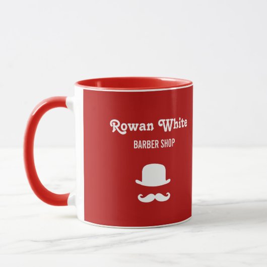 Mug Casquette blanc et mustache silhouette rouge (Gauche)