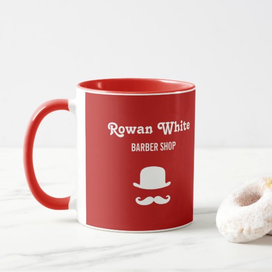 Mug Casquette blanc et mustache silhouette rouge (Avec donut)