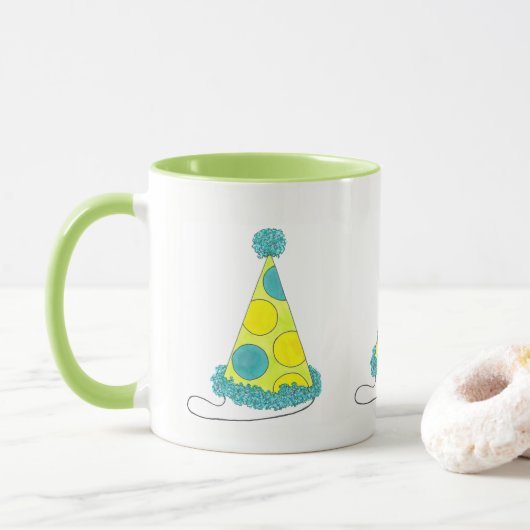 Mug Casquette de la soirée Polka Dot heureux Anniversa (Avec donut)