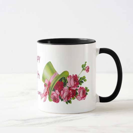 Mug Casquette supérieur et roses verts, (Droite)