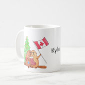 Mug Castor de Noël canadien Nom personnalisé Vacances (Devant gauche)