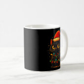 Mug Cat Black Christmas Tree Lights Funny Santa Kitten (Devant droit)