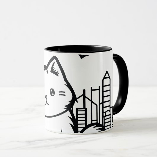 Mug Cat Cityscape Furry Cute Vector Graphique (Devant droit)