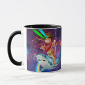 Mug Cat Cowboy chevauchant un requin crachant un arc-e (Gauche)