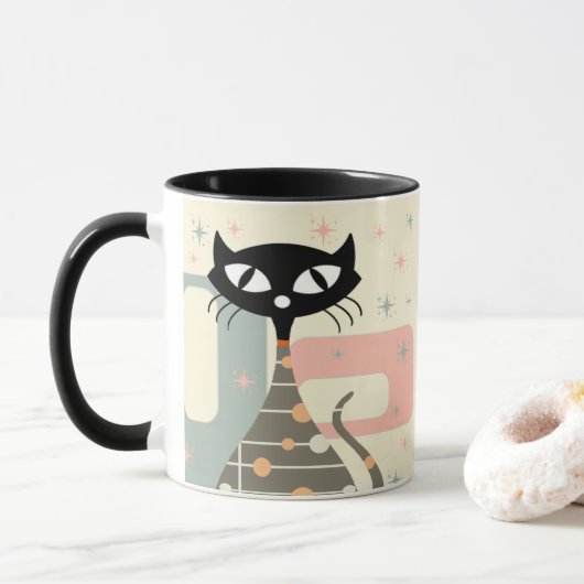Mug Cat du milieu du siècle moderne (Avec donut)