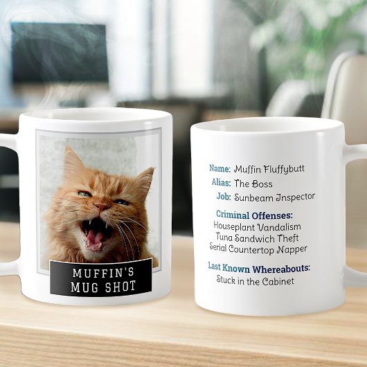Mug Cat Funny Novelty Mugshot Photo personnalisée Text