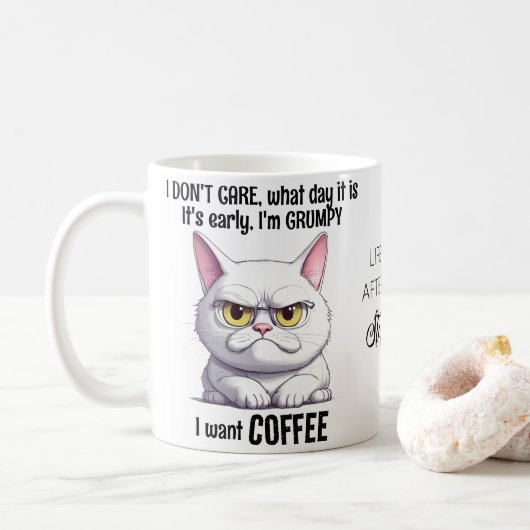 Mug Cat Grumpy Boire Citation De Café (Avec donut)