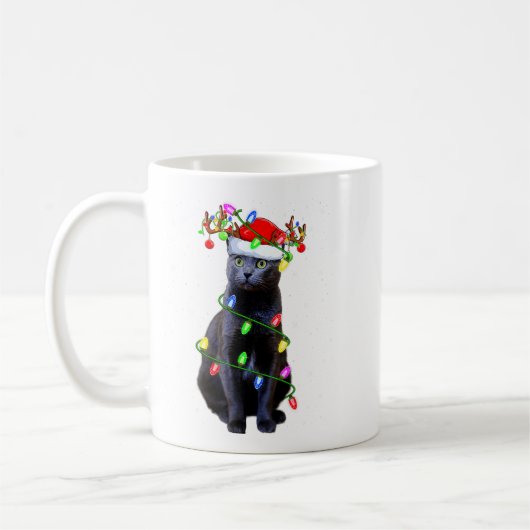 Mug Cat Lover Xmas Lighting Santa Russian Blue Cat Chr (Gauche)