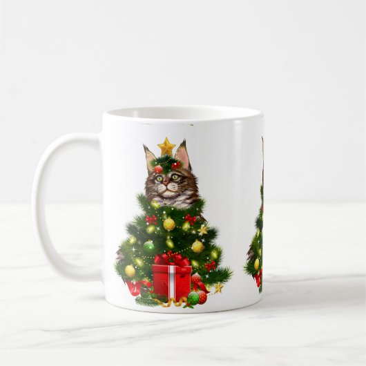 Mug Cat Maine Coon Cat Xmas Tree Lights Cat Lover Ugly (Gauche)