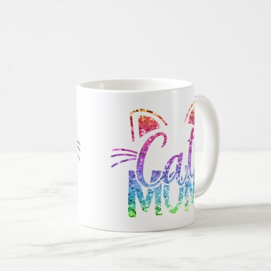 Mug Cat Mom Rainbow Parties scintillant (Devant droit)