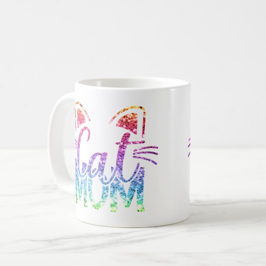 Mug Cat Mom Rainbow Parties scintillant (Devant gauche)