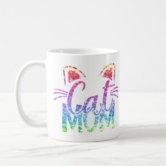 Mug Cat Mom Rainbow Parties scintillant (Gauche)