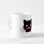 MUG CAT NOIR VINTAGE DE MOUSTACHE ROSE DRÔLE (Devant gauche)