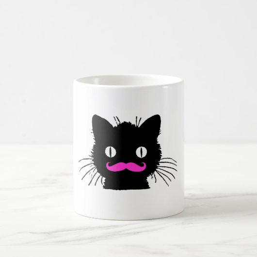 MUG CAT NOIR VINTAGE DE MOUSTACHE ROSE DRÔLE (Centre)