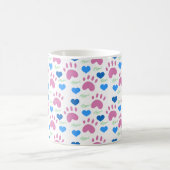 Mug Cat Paw Prints Hearts Meow Pink Blue Green (Centre)