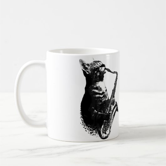 Mug Cat Playing Saxophone Funny Cat Jazz Sax Music Sax (Gauche)