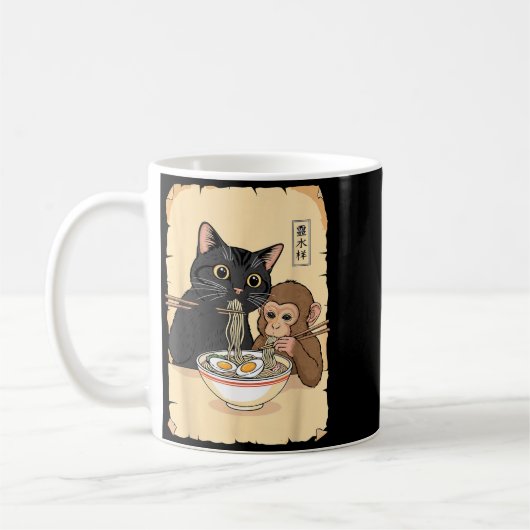Mug Cat Ramen Monkey Shirt Funny Cat Monkey Eating Ram (Gauche)