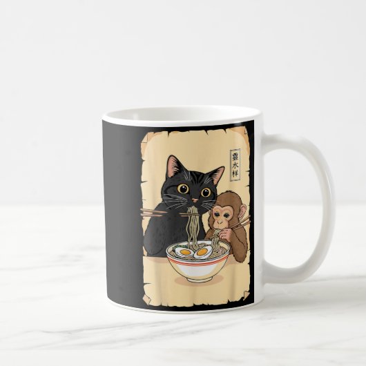 Mug Cat Ramen Monkey Shirt Funny Cat Monkey Eating Ram (Droite)