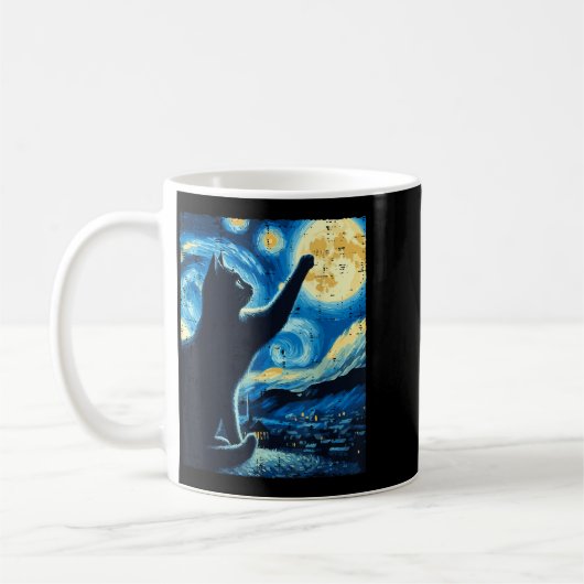 Mug Cat Reaching Moon Starry Night Funny Kitten Men Wo (Gauche)