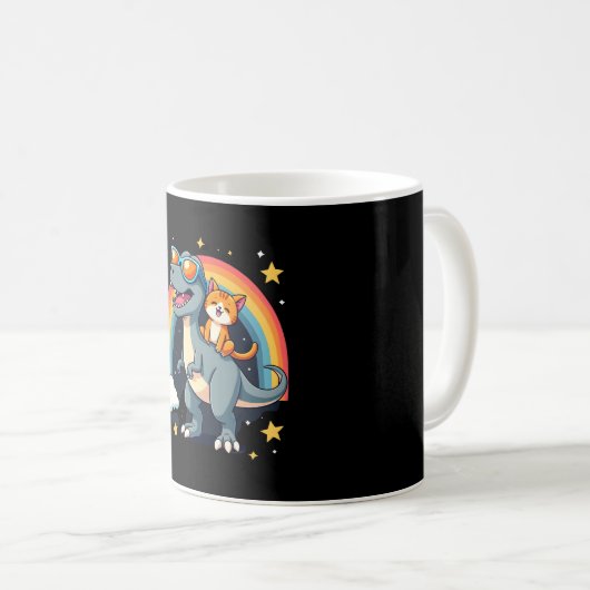 Mug Cat Riding Dinosaur T-Rex Kitten Rainbow Dino Funn (Devant droit)