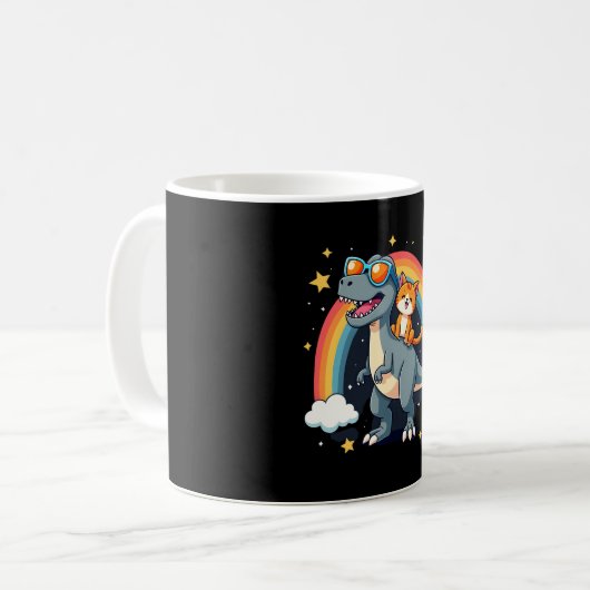 Mug Cat Riding Dinosaur T-Rex Kitten Rainbow Dino Funn (Devant gauche)