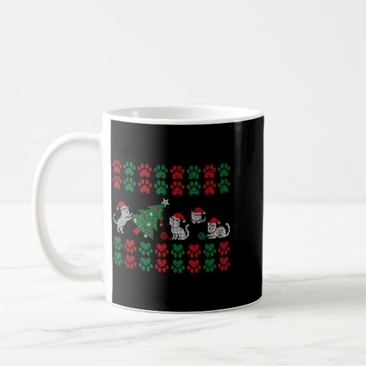 Mug Cat Ugly Sweater Pattern Christmas Knitting  (Gauche)