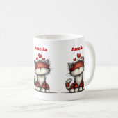 Mug Cat with Red Love Hearts Cute and Funny (Devant droit)