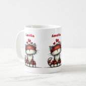 Mug Cat with Red Love Hearts Cute and Funny (Devant gauche)