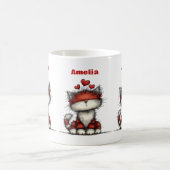 Mug Cat with Red Love Hearts Cute and Funny (Centre)