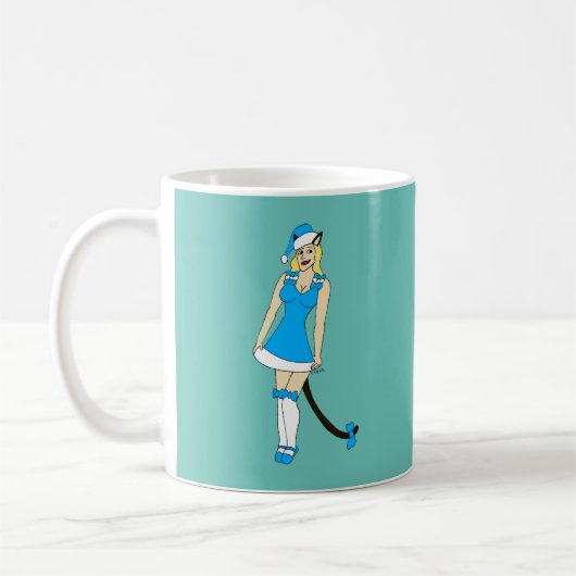 Mug Catgirl de Noël bleu (Gauche)