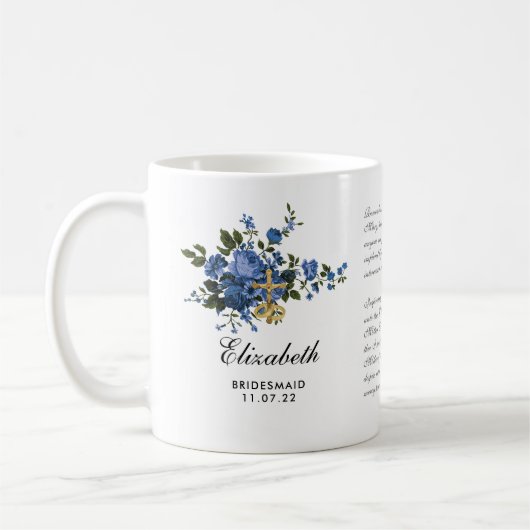 Mug Catholique Bleu Roses Crucifix Prière Bridesmaid (Gauche)