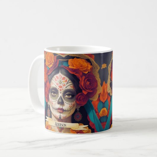 Mug Catrina Day Of Dead 1 Avec Texte (Devant gauche)