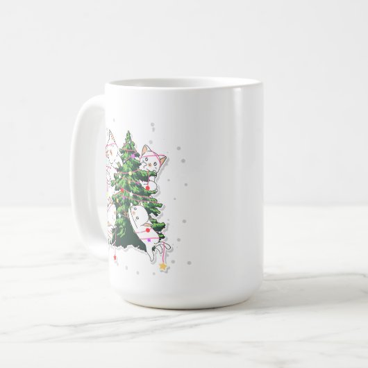Mug cats climbing and decorating a Christmas tree (Devant gauche)