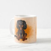 Mug Cavalier King Charles noir et feu sur fond orange (Devant gauche)