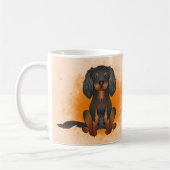 Mug Cavalier King Charles noir et feu sur fond orange (Gauche)
