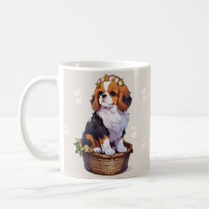 Mug Cavalier King Charles panier avec couronne de fleu