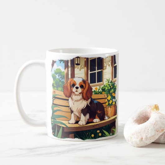 Mug Cavalier King Charles Pastel avec fleurs (Avec donut)