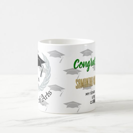 Mug Célébration argentée d'obtention du diplôme d'arts (Centre)