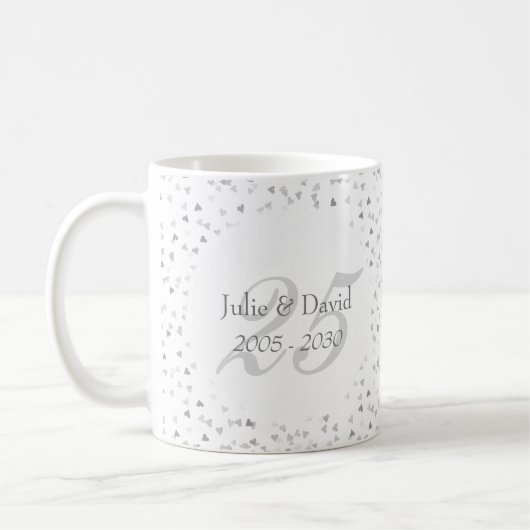 Mug Célébration de 25 ans de mariage Confetti coeurs e (Gauche)